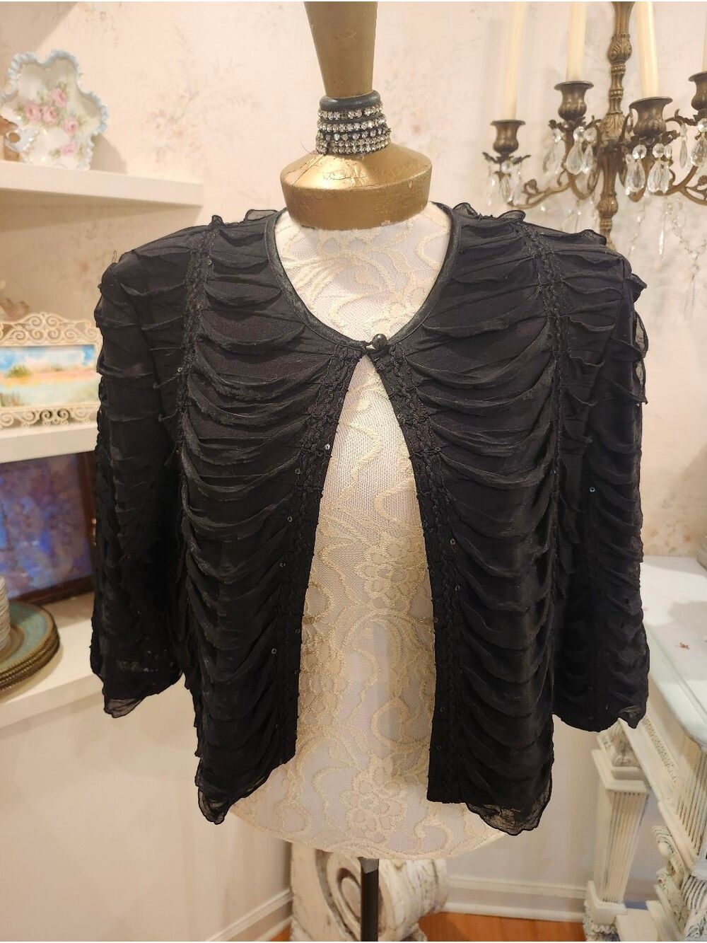 Noir Draped Drama Opera Jacket Bolero Vampire Dreams RM Richards L